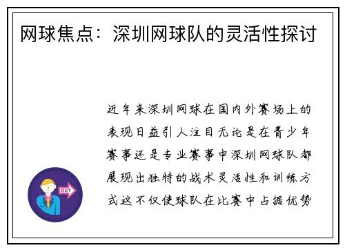 网球焦点：深圳网球队的灵活性探讨
